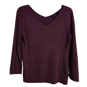EXPRESS Silk Blend Pullover V-Neck Stretch Knit Sweater Burgundy Plum Women's M